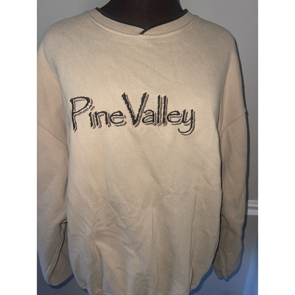 Vintage Pine Valley Sweatshirt Embroidered Mens Large Tan Black Head Authentics - Picture 2 of 4